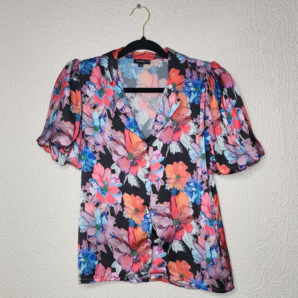 Lobo Rosa Multi-color Floral Balloon Puffy Sleeve Blouse Size XS